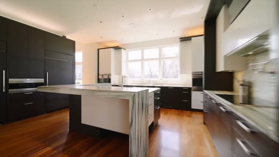 Cinematic interior video still of a modern kitchen